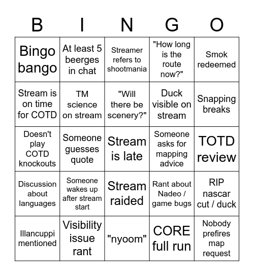 SBVille Stream Bingo v1.0 Bingo Card