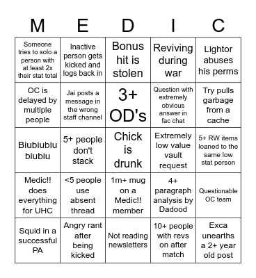 Medic!! bingo Card