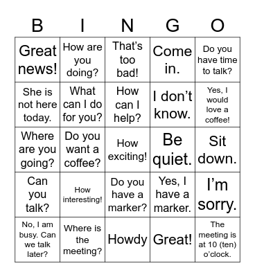 at school Bingo Card