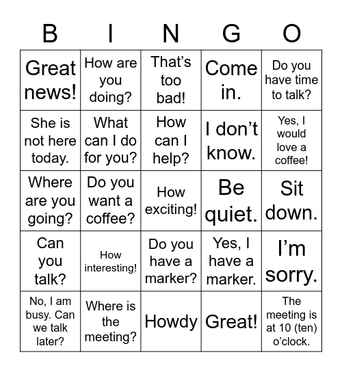 at school Bingo Card