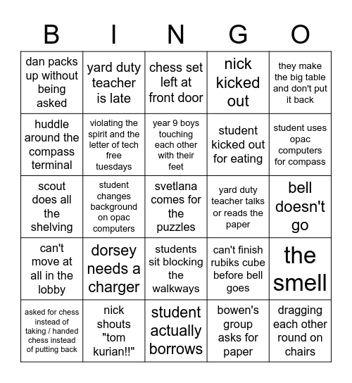 library break bingo Card