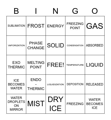 PHASE CHANGES BINGO Card