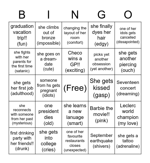 Ray's 2023 Bingo Card
