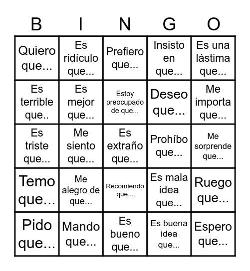 El Subjuntivo Bingo Card