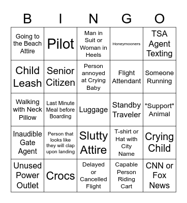 Airport Bingo Card