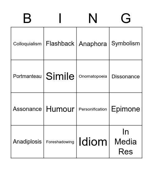 Language Feature Bingo Card