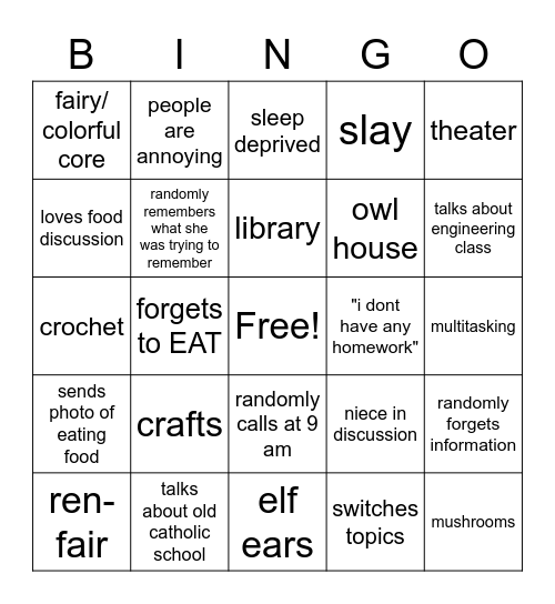 Maddy Bingo Card