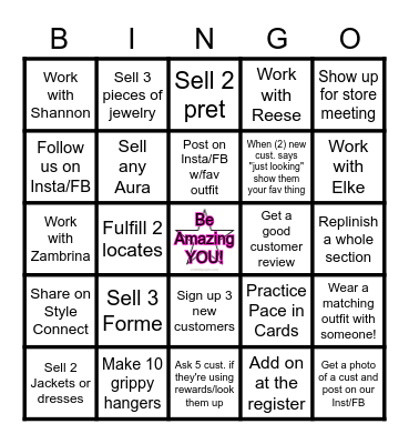 WHBM Bingo Challenge!!! Bingo Card