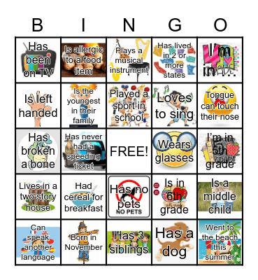 Self-identity Bingo Card