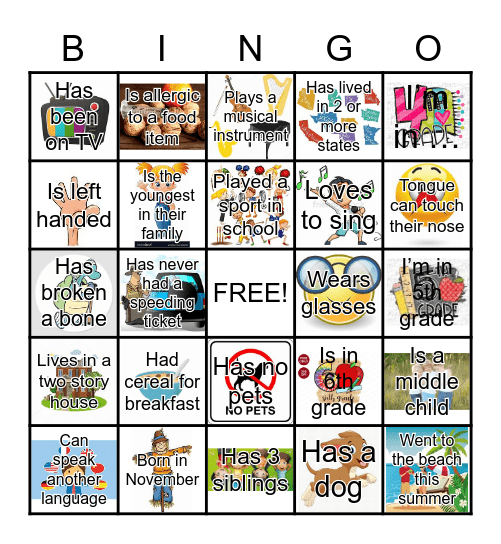 Self-identity Bingo Card