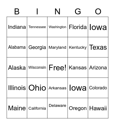 States Bingo Card