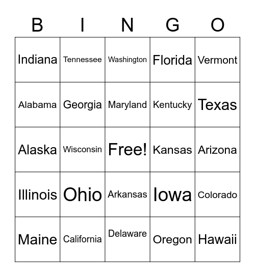 States Bingo Card