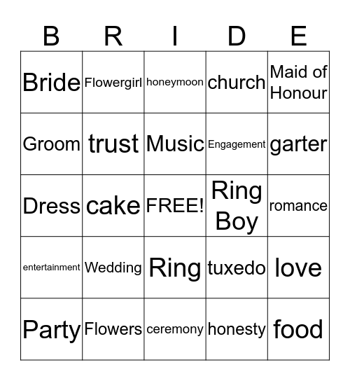 Bridal Bingo Card