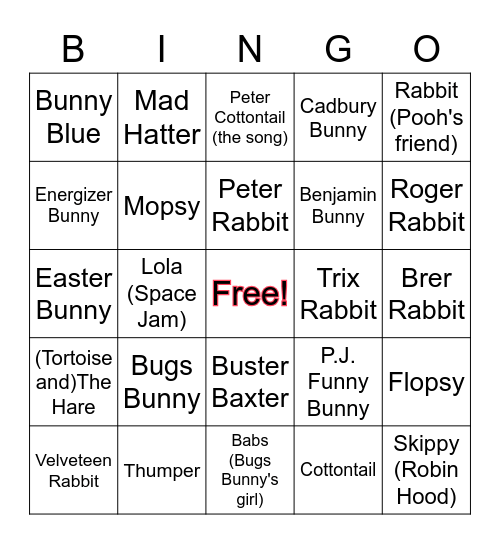 Bunny Bingo Card