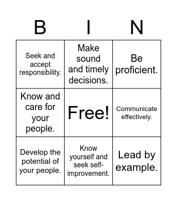 ADF Leadership Principles Bingo Card