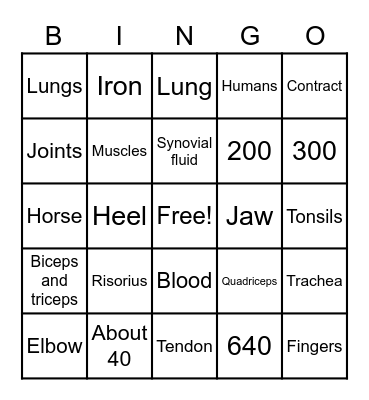 Brain Busters: Human Body Bingo Card