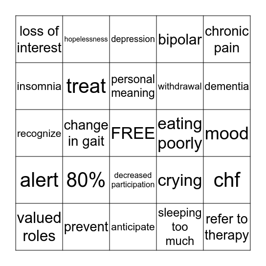 Depression Awareness Bingo Card