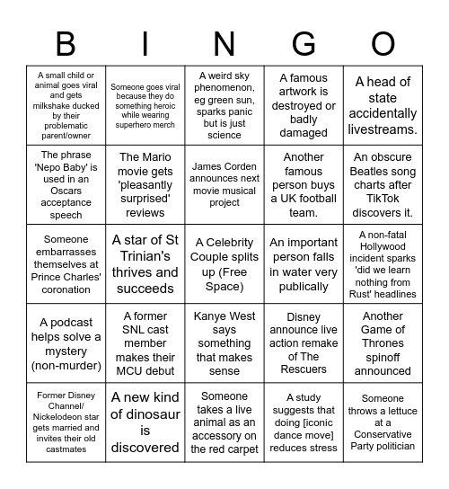 2023 Bingo Card Bingo Card