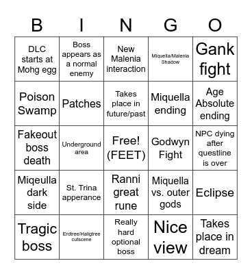 Elden Ring DLC Bingo Card