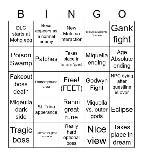 Elden Ring DLC Bingo Card