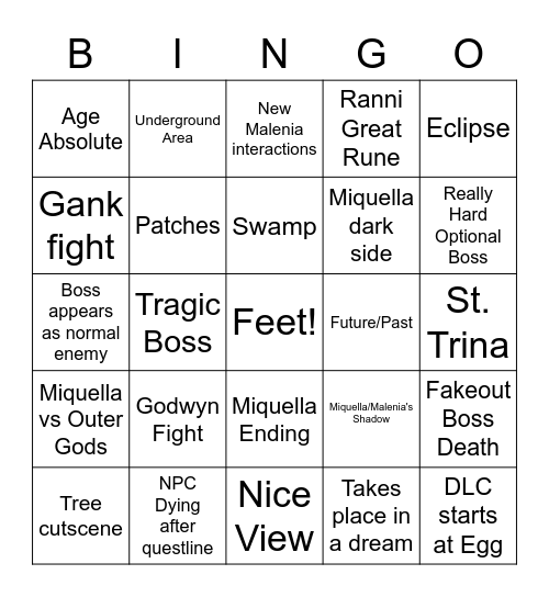 Elden Ring Bingo Card