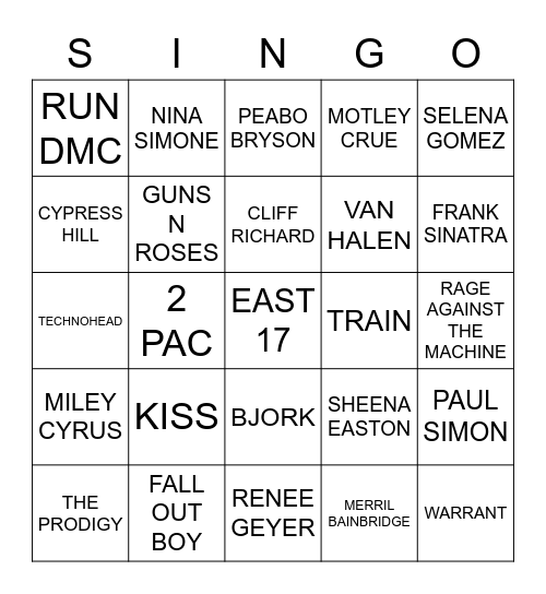 799 RANDOM ARTISTS Bingo Card