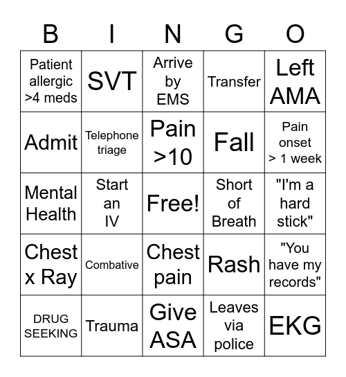 NURSE BINGO Card