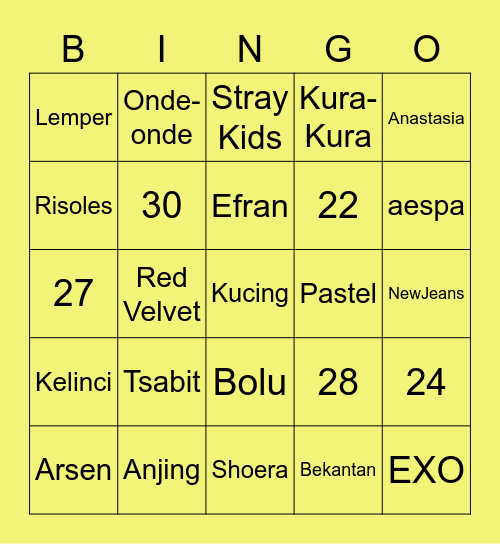 Punya Baya Bingo Card