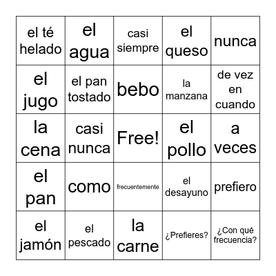 5.1 ¿Qué comes? Esenciales Bingo Card