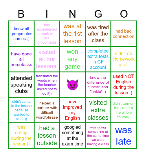 Final Lesson :) Bingo Card