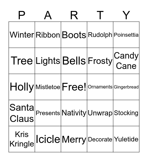 Holiday Party Bingo Card