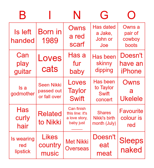 FIND THE GUEST Bingo Card