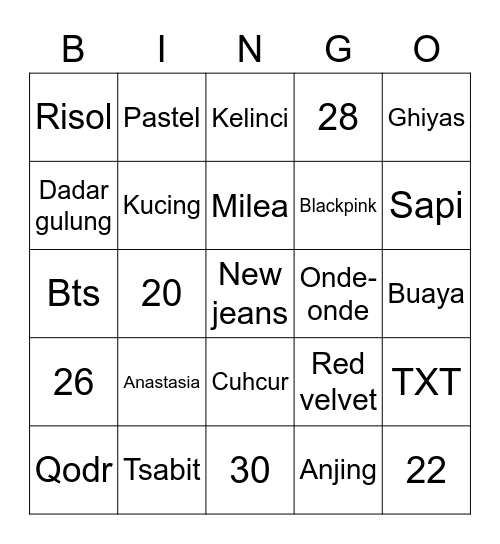 Punya Anastasia Bingo Card