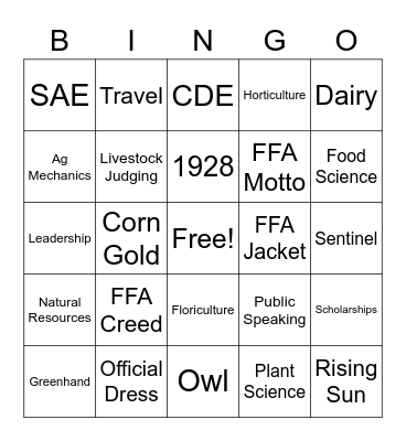 FFA Week Bingo Card