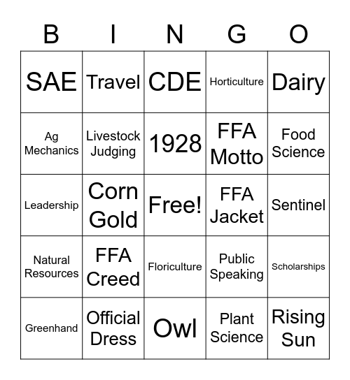 FFA Week Bingo Card