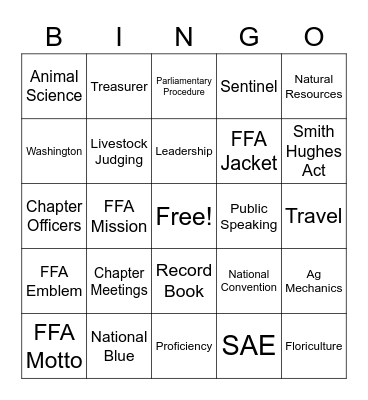 FFA Week Bingo Card