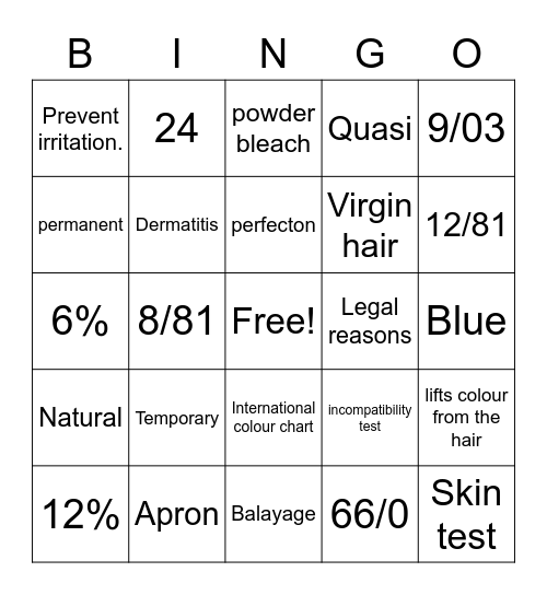 Hair colour bingo Card