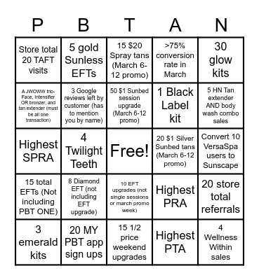 Aug 029 March BINGO Competition Bingo Card