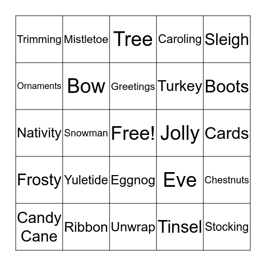 Holiday Party Bingo Card