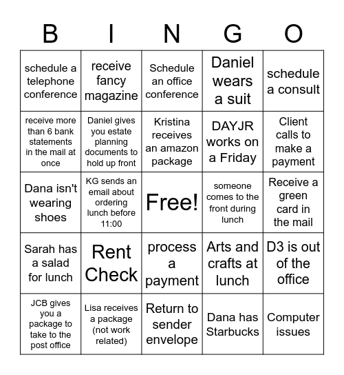 Vanessa's Bingo Card! Bingo Card