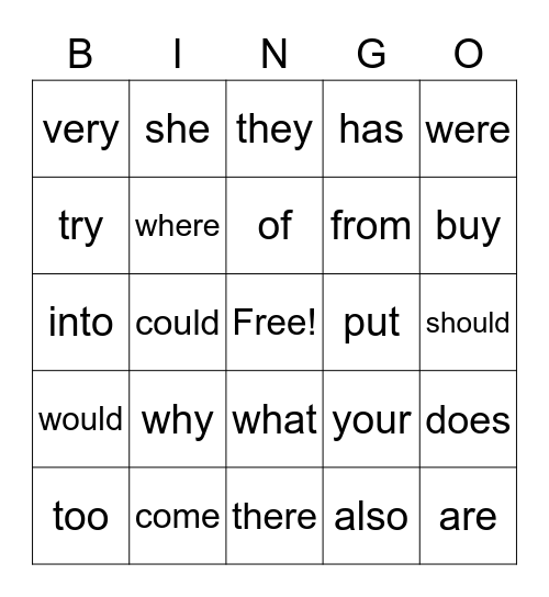 Unit 8 heart word bingo Card