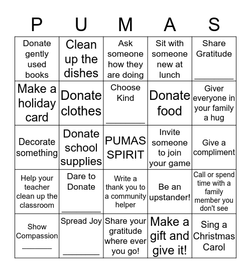 PUMAS SPIRIT Bingo Card