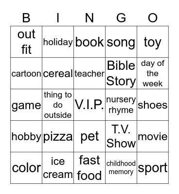 when you were a child what was your favorite Bingo Card