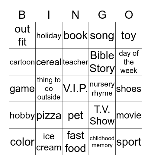 when you were a child what was your favorite Bingo Card