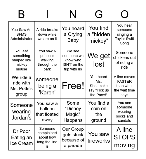 Magic Kingdom Bingo Card