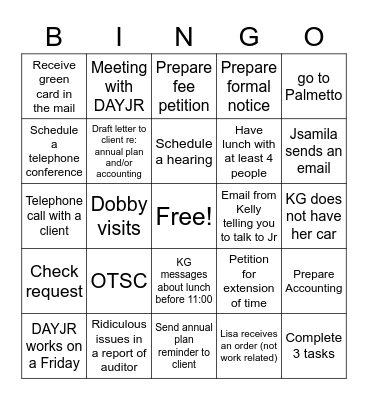 Sarah's Bingo Card Bingo Card