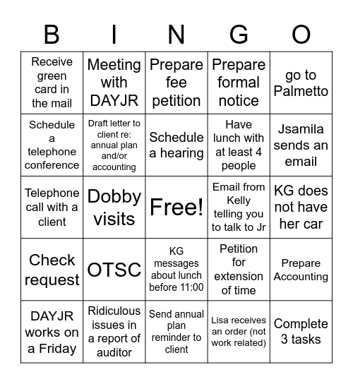 Sarah's Bingo Card Bingo Card