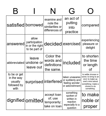 Color Bingo:Spelling List #1 Bingo Card