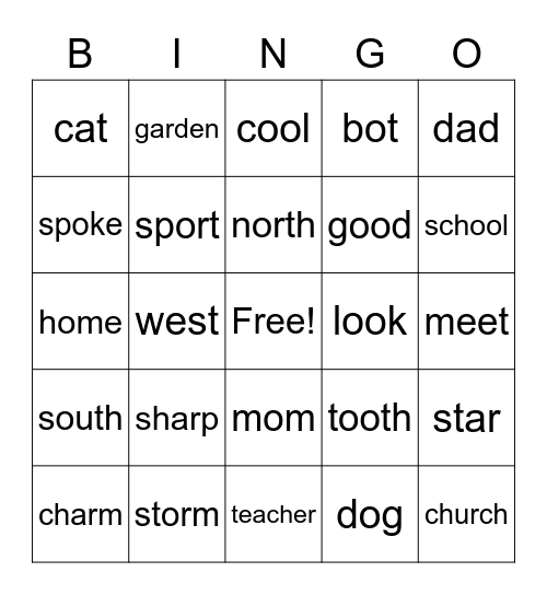 English Bingo Card