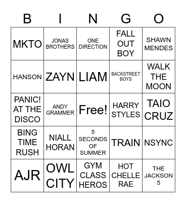 MUSIC BINGO Card